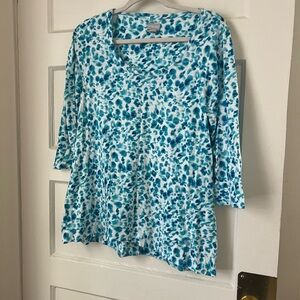 Blue & white 3/4 sleeve Chicos Cotton top